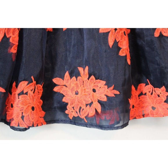 NWT Maeve Anthropologie Pome Blossom Skirt Tulle Navy Orange Size 4 H14086 - Picture 3 of 14